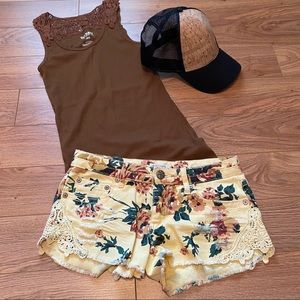 Mudd Shorts with Lace Trim and Worn Accents